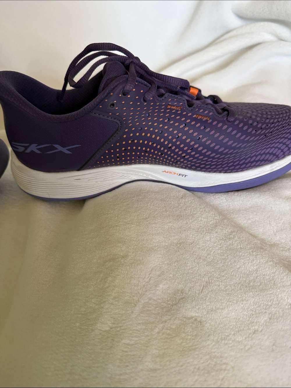 Skechers Women's Purple Athletic Sneakers with Orange Accents - Picture 4 of 9